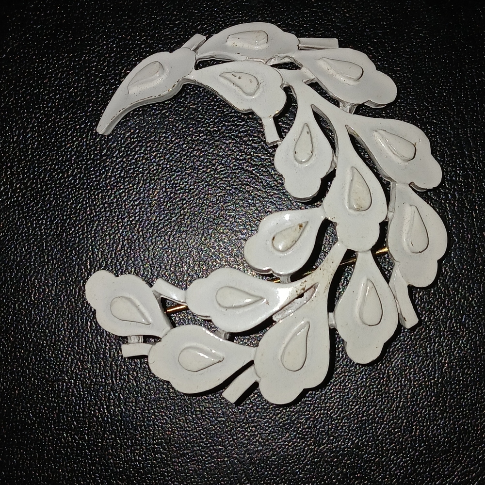 Trifari White Leaf Brooch